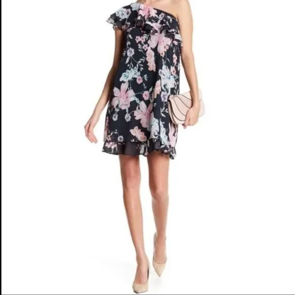 eliza j ruffle one shoulder dress Eliza J Women's One Shoulder Scuba Cocktail Dress with Ruffle Sleeve, Green, 2 at Amazon Women's Clothing store